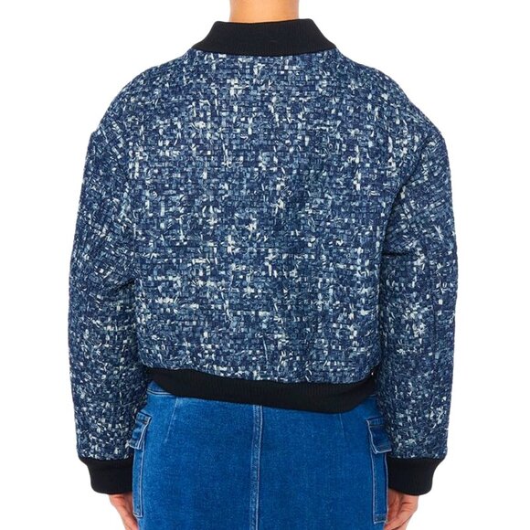 Callie Lives Miz Micro Denim Blue Pixel Weave Akira Bomber Jacket Coat SMALL - Picture 5 of 7